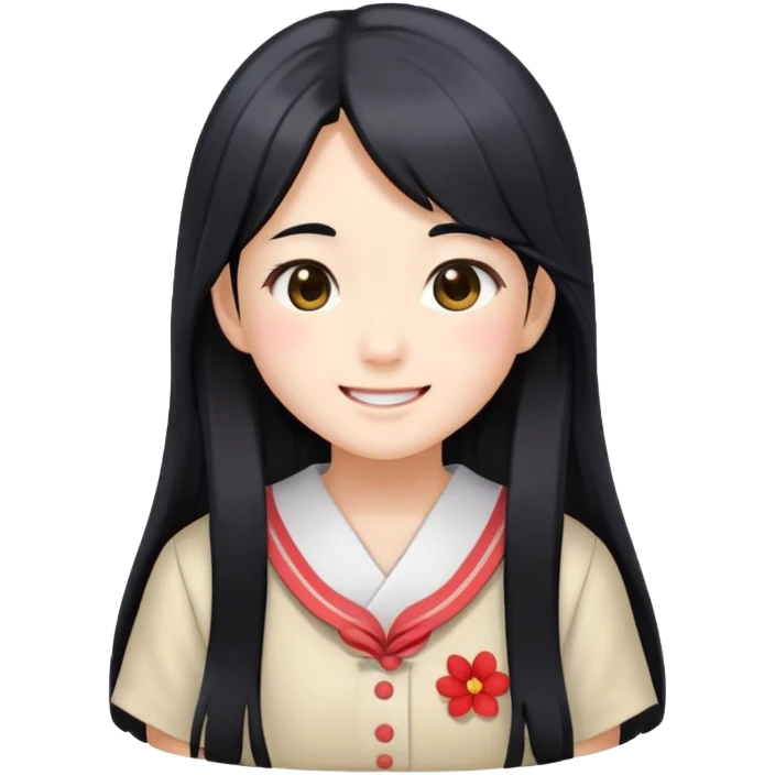 Happy Japanese schoolgirl with long black hair and blushing face emoji