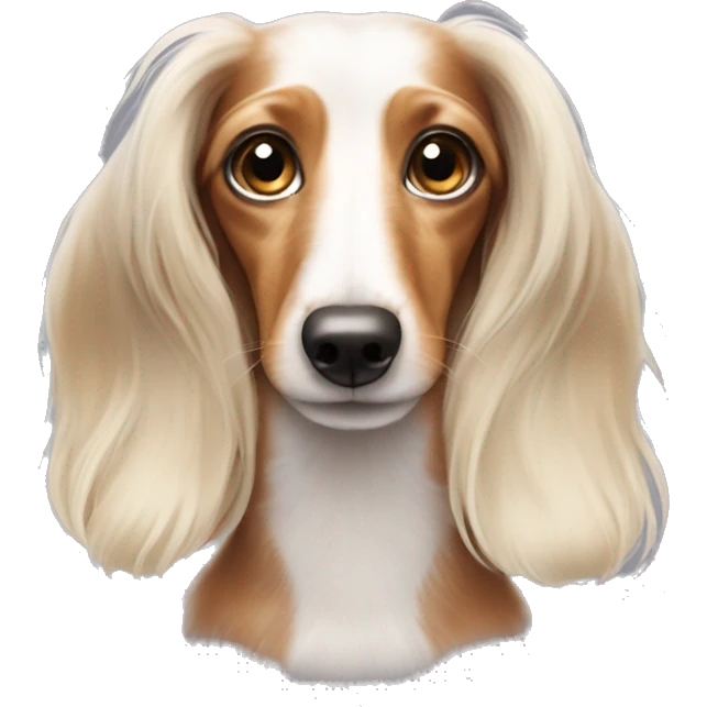 White and tan long haired dachshund with freckles emoji