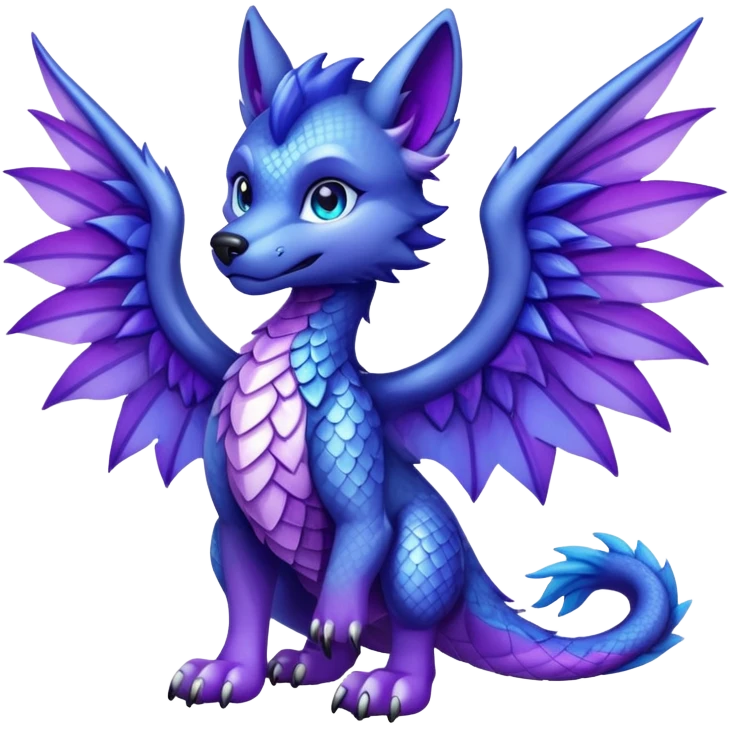 Wolf dragon hybrid with wings front view purple and blue emoji