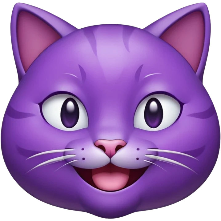 Happy gleeful purple emoji cat face with smiling closed eyes, enthusiastic, excited  emoji