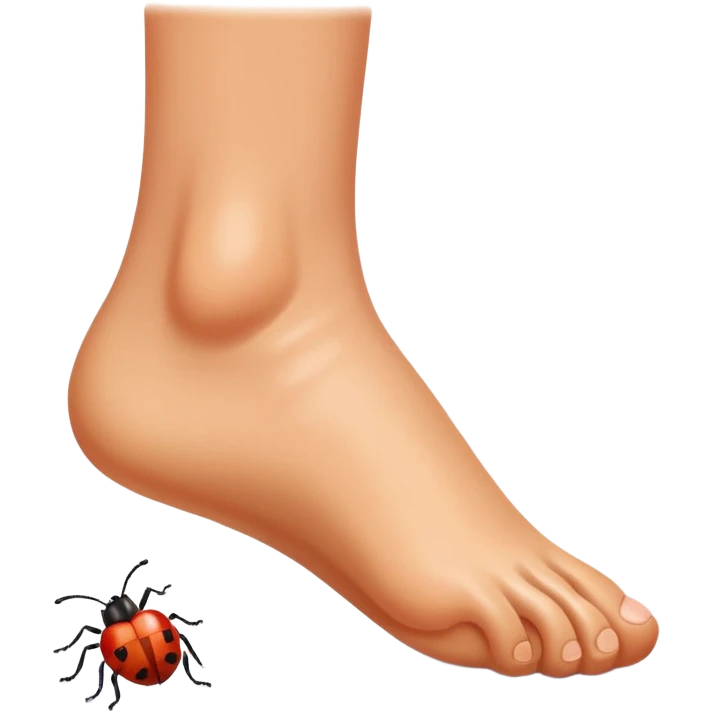showing a cartoon human foot stepping on a small bug , slightly squished but cartoonish, no violence, playful Apple emoji style emoji