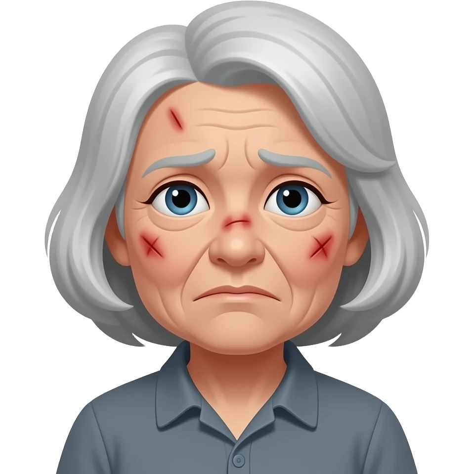 sad old woman with bruises on nose and chin from getting punched emoji