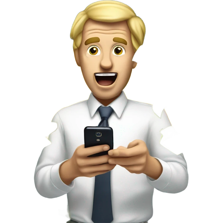 A crazy man with dollar bills flying around him while he purchases cryptocurrency on his phone emoji