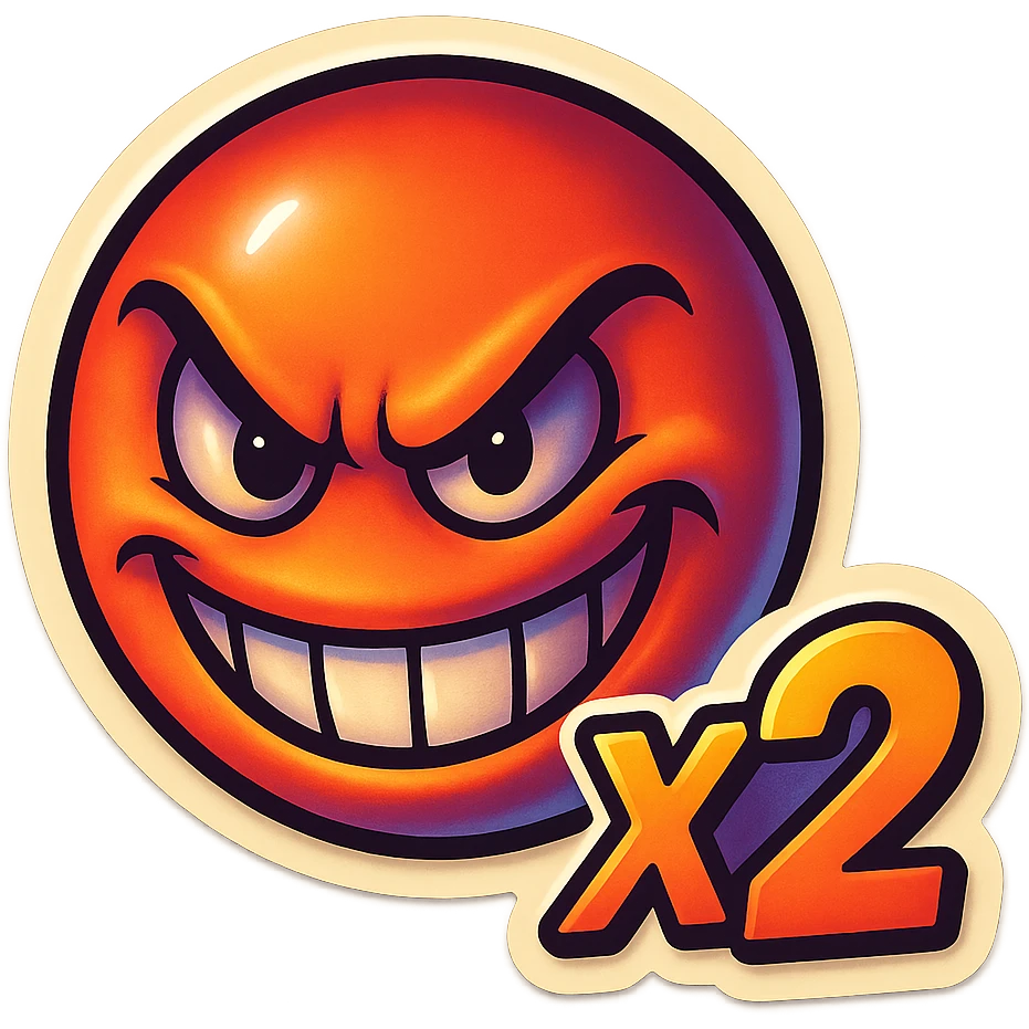 grin EVIL LOOk , Make it say "X2"" emoji