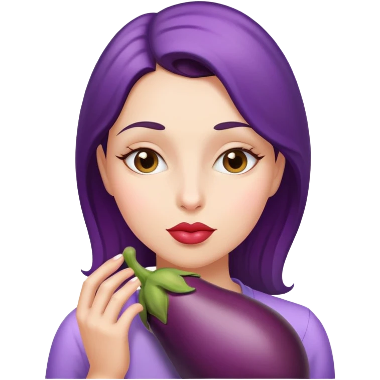 Woman kissing an eggplant emoji