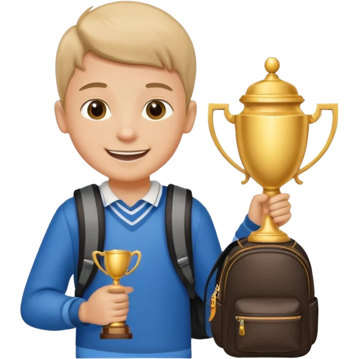 emoji of a boy with a school bag win a trophey emoji
