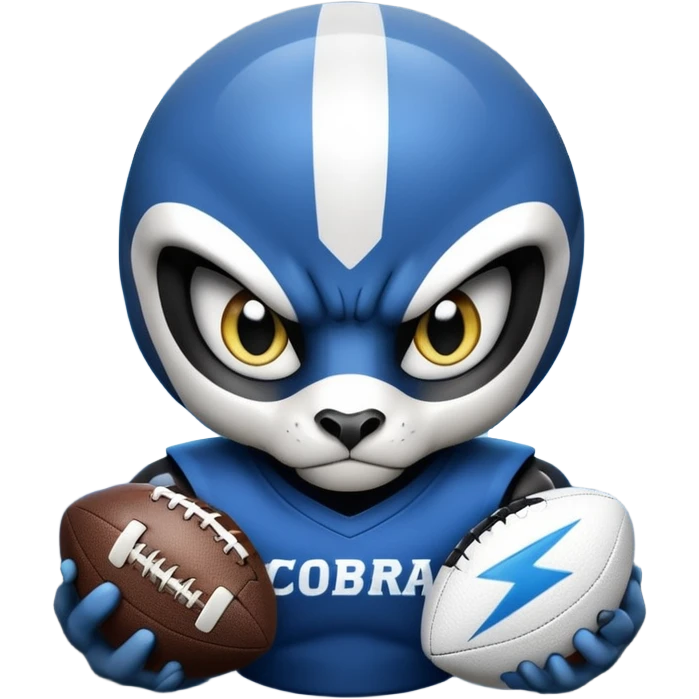 Кобра с чёрными и белыми глазами и чёрной и белой молниями из глаз. У неё чёрно-белая футбольная форма с надписью FangElite emoji