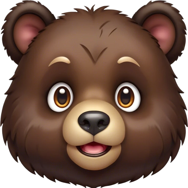 Cinematic Comical bear cub Portrait Emoji, Head tilted dramatically with an exaggeratedly amused expression, featuring a striking, glossy dark brown fur with bold fur texture, wide, expressive eyes filled with playful disbelief, Simplified yet hilariously expressive features, highly detailed, glowing with a slightly sassy glow, high shine, dramatic yet playful, stylized with an air of cheeky wilderness mischief, bright and endearing, soft glowing outline, capturing the essence of a spirited and over-the-top bear cub, so meme-worthy it feels like it could roar its way into internet fame instantly! emoji