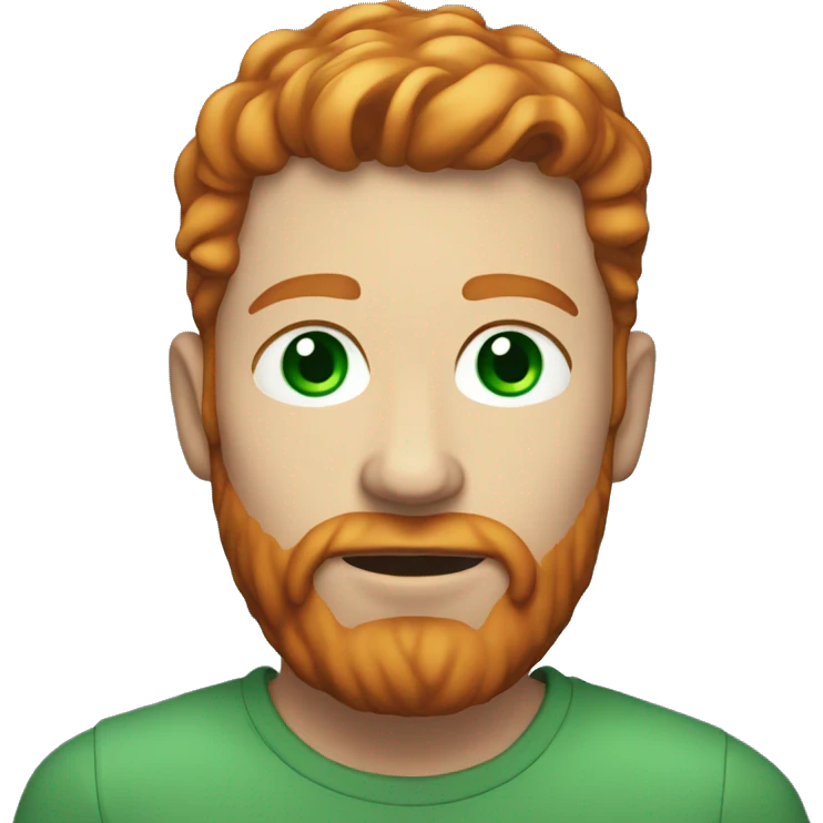Man with ginger hair and short beard with freckles on face and green-blue eyes emoji