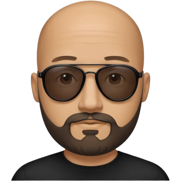 Bald man, wearing black fashion sunglasses, goatee beard emoji