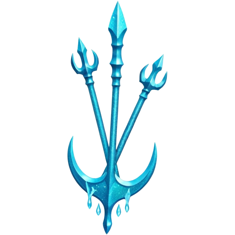 Cyan Poseidon's trident with glitter and water effects around it. emoji