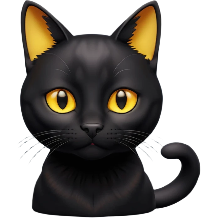 A 3D cartoon jet-black Bombay cat with glossy fur, bright golden eyes, dramatic contrast lighting, Memoji-style cinematic look. full body. emoji