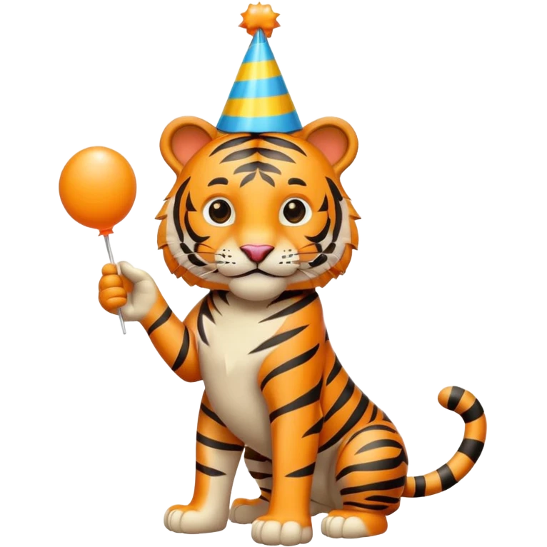 Party Tiger with a party hat and a party popper full body emoji