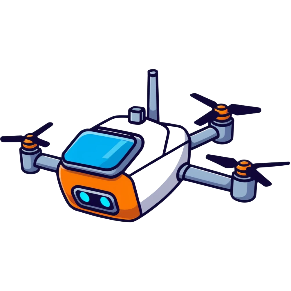 Murder Drones N character, robotic drone with menacing blue eyes, metallic body with blue accents emoji