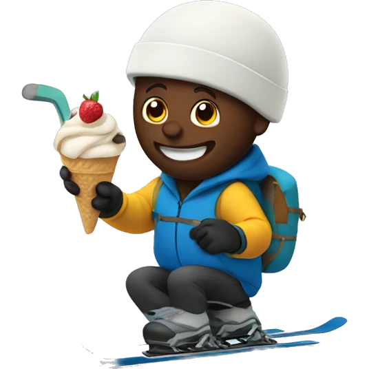 Dave is eating an atripple scoop of ice cream while skiing down a mountain emoji