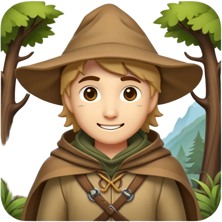 Clash of Clans aesthetic Playful Ranger Portrait Emoji, Head tilted with a friendly, mischievous smile and bright, curious eyes, featuring a compact, nimble build outfitted in rugged, earthy gear and a stylish cloak, his natural skin tone adding authenticity, Simplified yet irresistibly charming features, highly detailed, glowing with a warm, inviting forest glow, high shine, spirited and lively, stylized with an air of whimsical woodland adventure, soft glowing outline, capturing the essence of a playful ranger exuding friendly natural charm! emoji