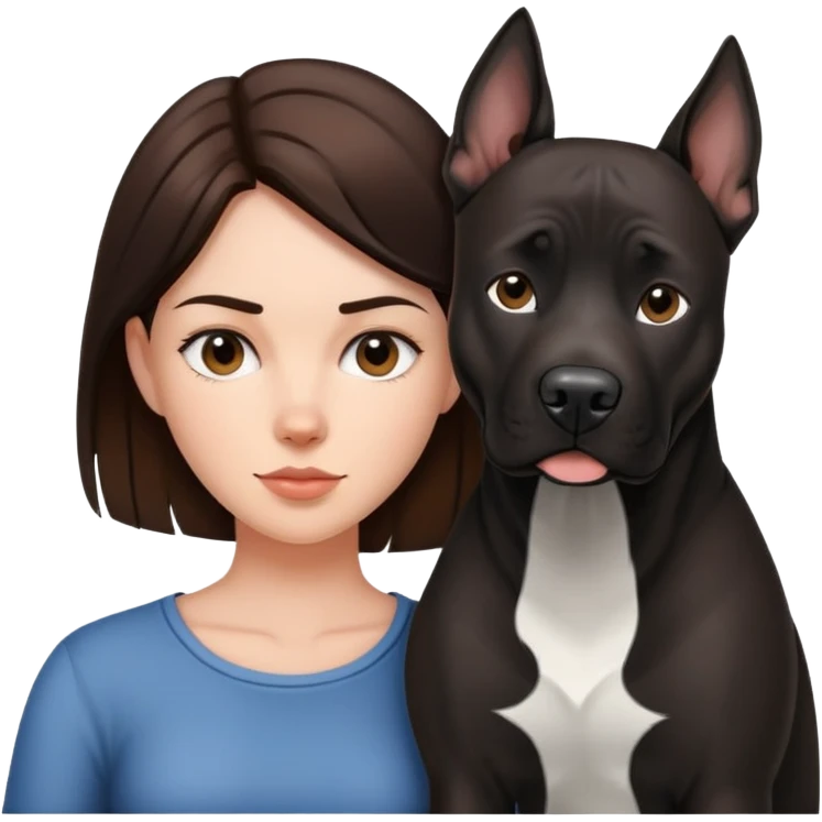 Brunette with a big black amstaff dog emoji