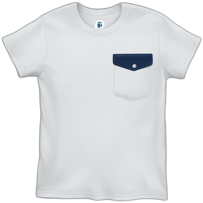 white tshirt with navy letter r on breast pocket emoji