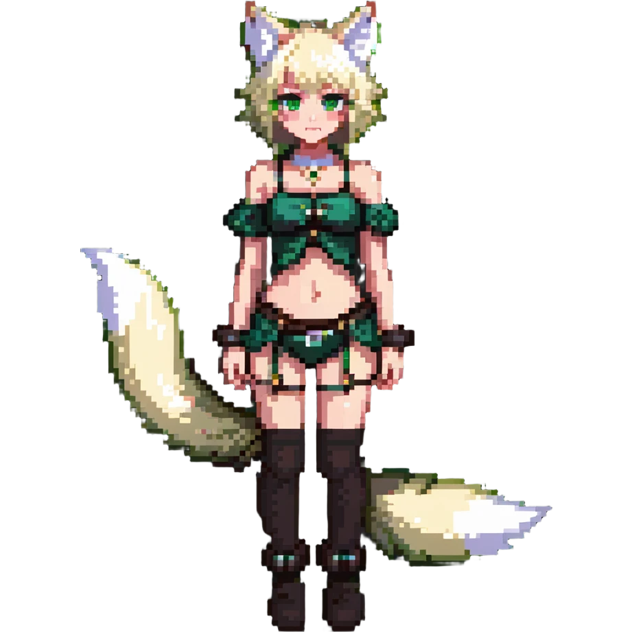 furry girl with wolf ears and tail, short blonde hair, green eyes, hourglass figure emoji