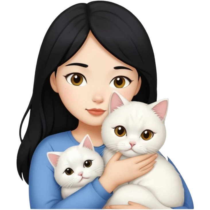 Black hair filipina girl snuggling with white Persian cat emoji