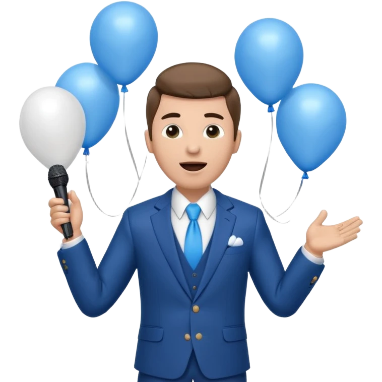 Stud singing 1,2,3 release em with white and blue balloons flying overhead emoji like with mic in hand  emoji