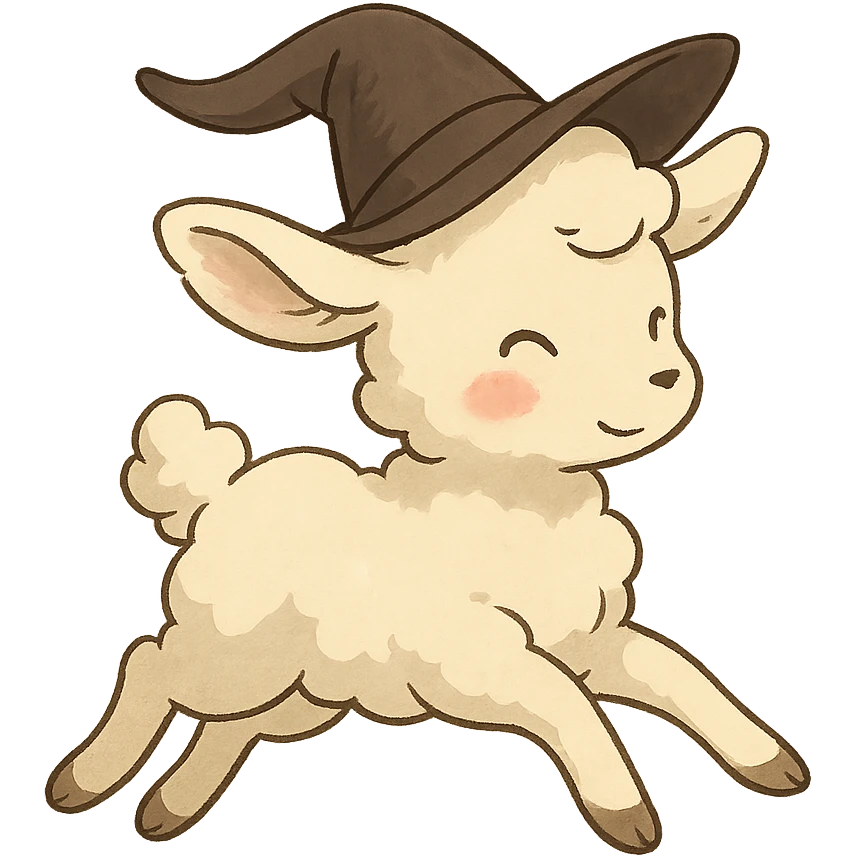 soft vanilla cloud doe with rosy cheeks, floating gracefully like a witch, social media brand mascot, Ghibli style emoji