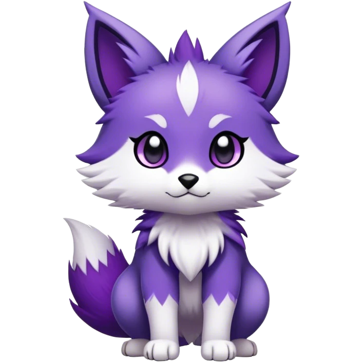  High quality Cute Cool Kawaii edgy Chibi Fur-Sona Purple fur, white belly, white tail-tip, black legs, Fakemon-creature-animal-vernid-hybrid Full Body, facial markings emoji