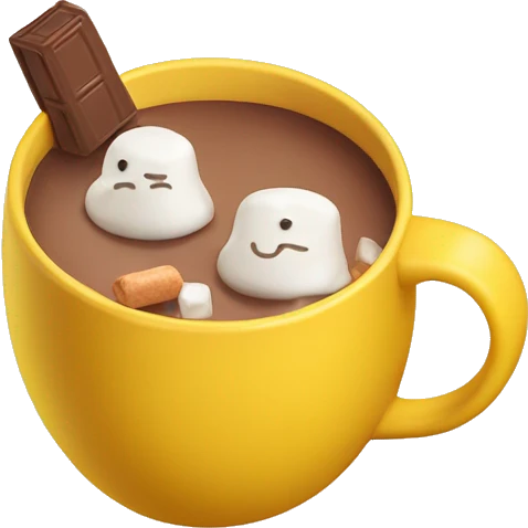 Hot chocolate with marshmallows in a yellow mug emoji