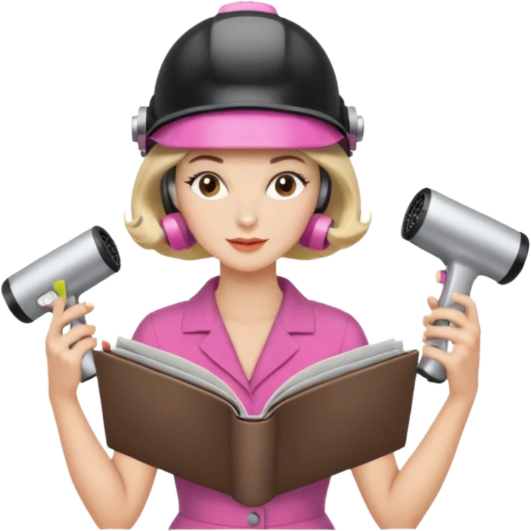 Emoji de mujer con casco secador, pelo recogido, rulos y leyendo revista cogiéndola con las dos manos estilo vintage chic emoji