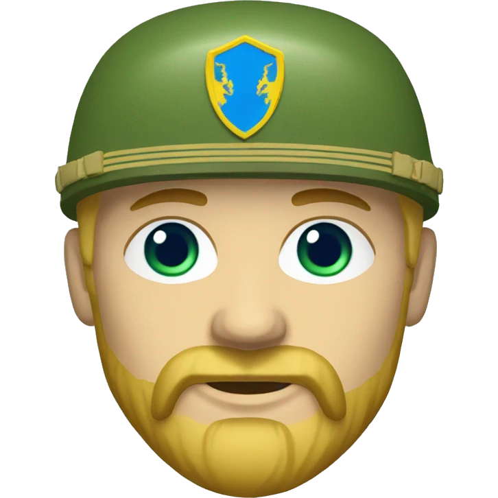 ukrainian military blonde man with a beard with green eyes with blue viking paint on the face  emoji