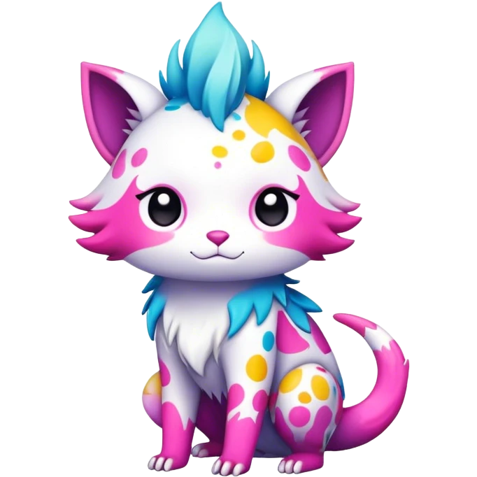 an edgy cute kawaii vernid-fionbri with colorful splash patterns full body emoji