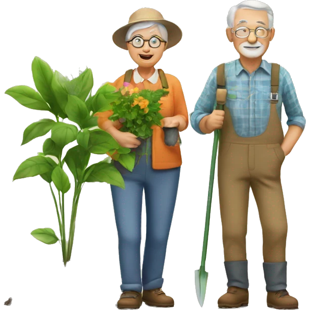 grandparents gardeners with plants emoji