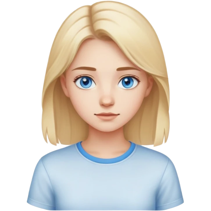 light gentle 20 year old girl in a shirt, light hair, blue eyes emoji