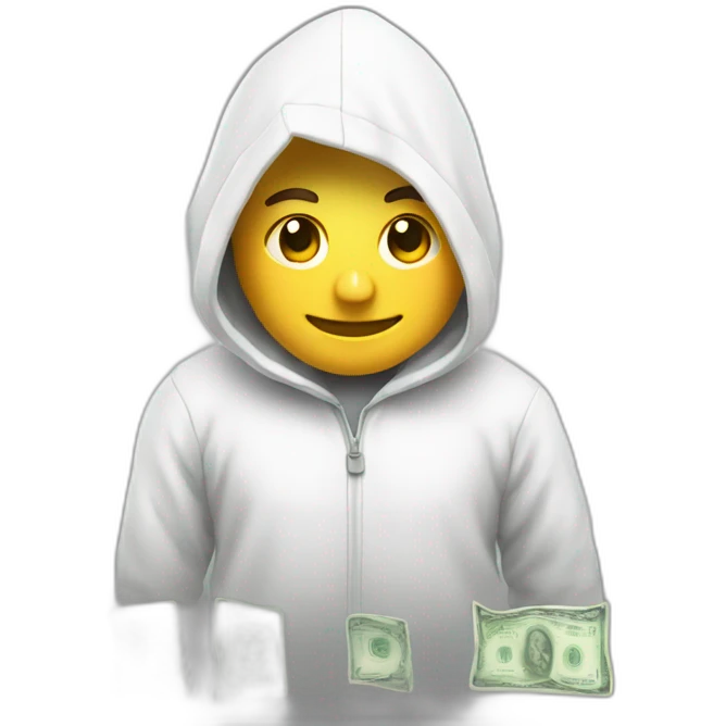 developer using white hoodie counting money iridescent-light emoji