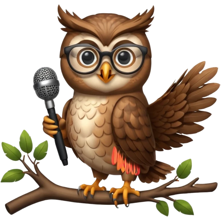 owl wearing glasses singing with microphone emoji