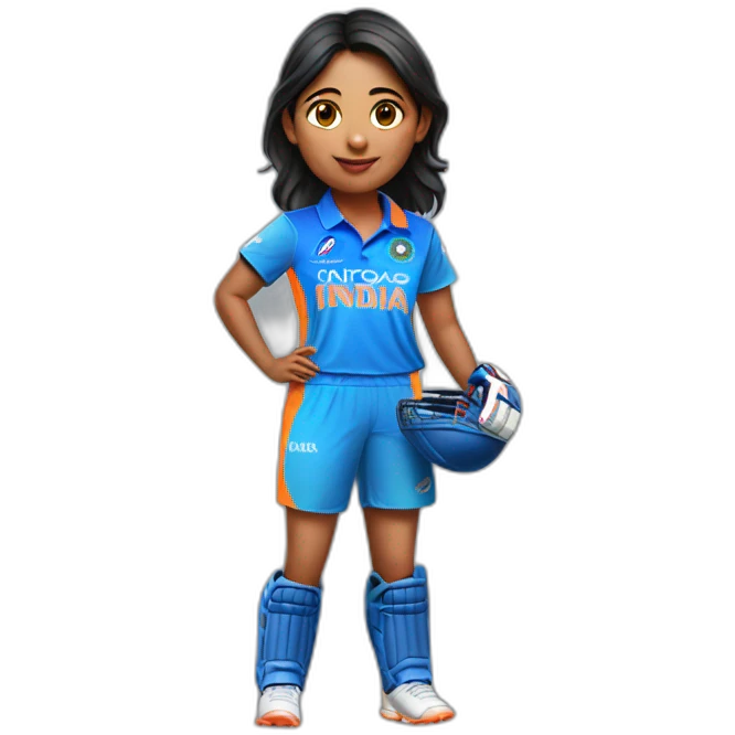 A girl wearing India jersey cricket emoji