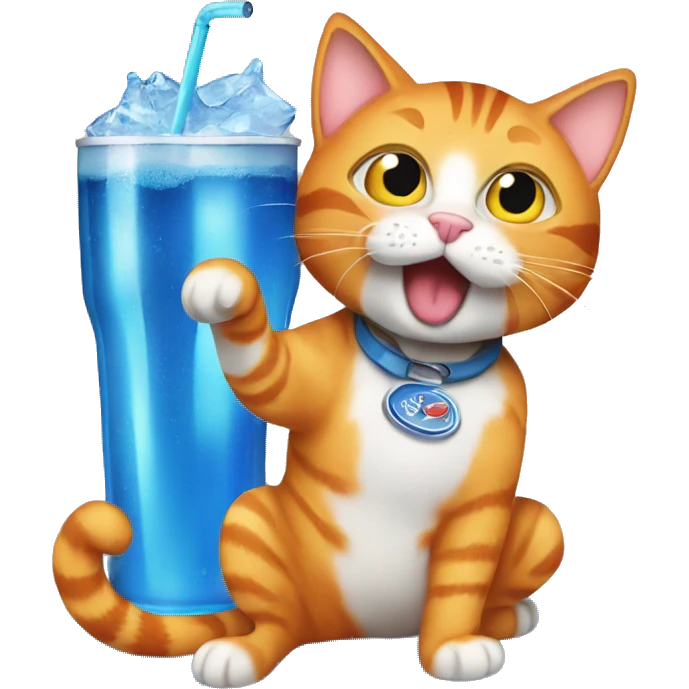 Orange tabby cat drinking a blue soda  emoji