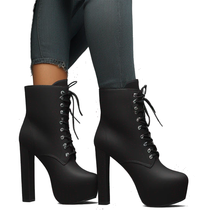 Black platform high heel lace up boot emoji