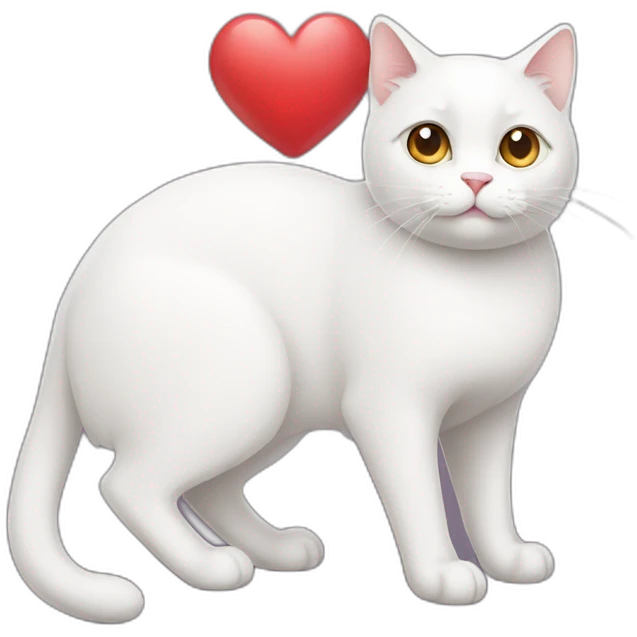 White cat with big heart love emoji