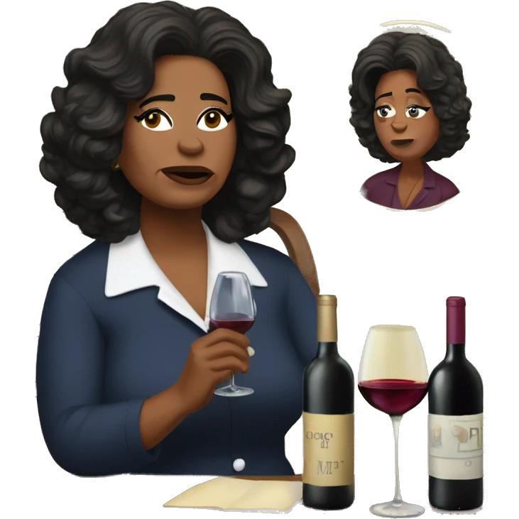 Oprah Winfrey sad drinking a bottle of wine while watching Dr Phil emoji
