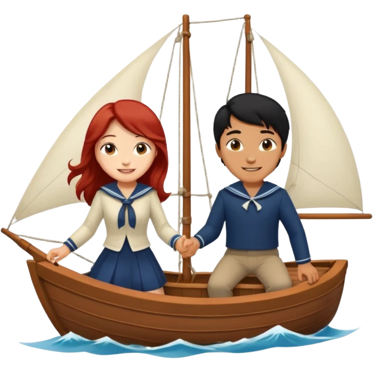 long black haired asian guy sailing with redhead girl emoji