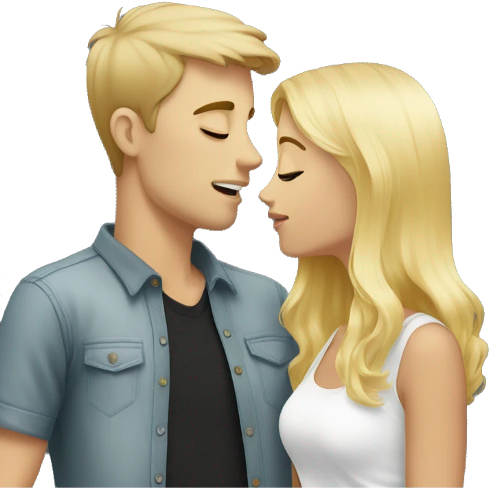Blonde girl kissing black haired white guy emoji