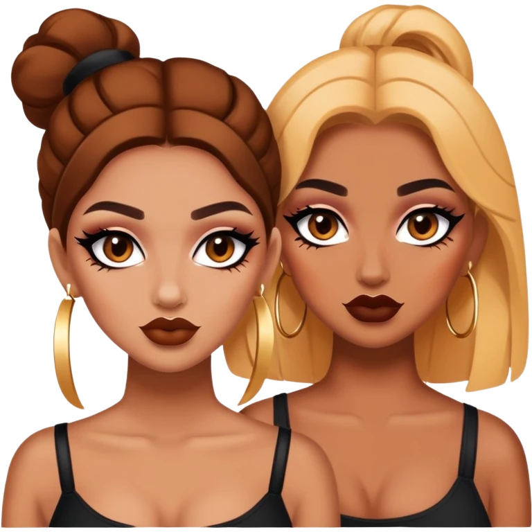 Boujy baddie best friends, trendy heavy makeup emoji