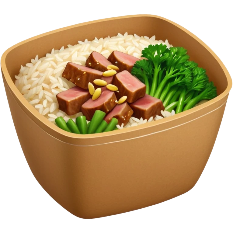 Retangular bowl made of kraft paper, 
The lunch box should be the most similar to this real one..
https://i.postimg.cc/FKcHz1tk/Screenshot-2025-11-11-alle-16-06-29.png

Can get more images of the bowl https://www.instagram.com/chefaporterbr/
Put inside food, like rice, green vegetables and meat. emoji