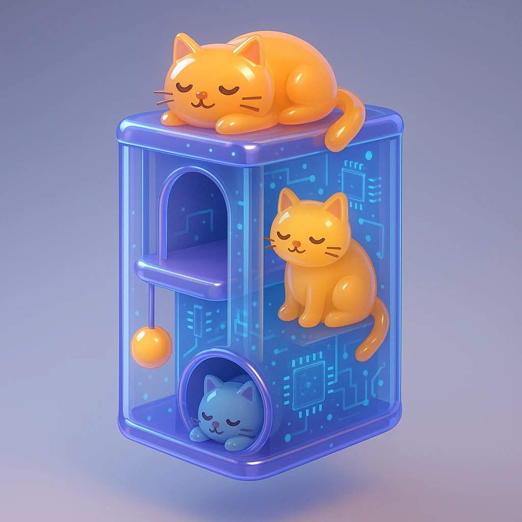 cats relaxing in a vertical playhouse emoji