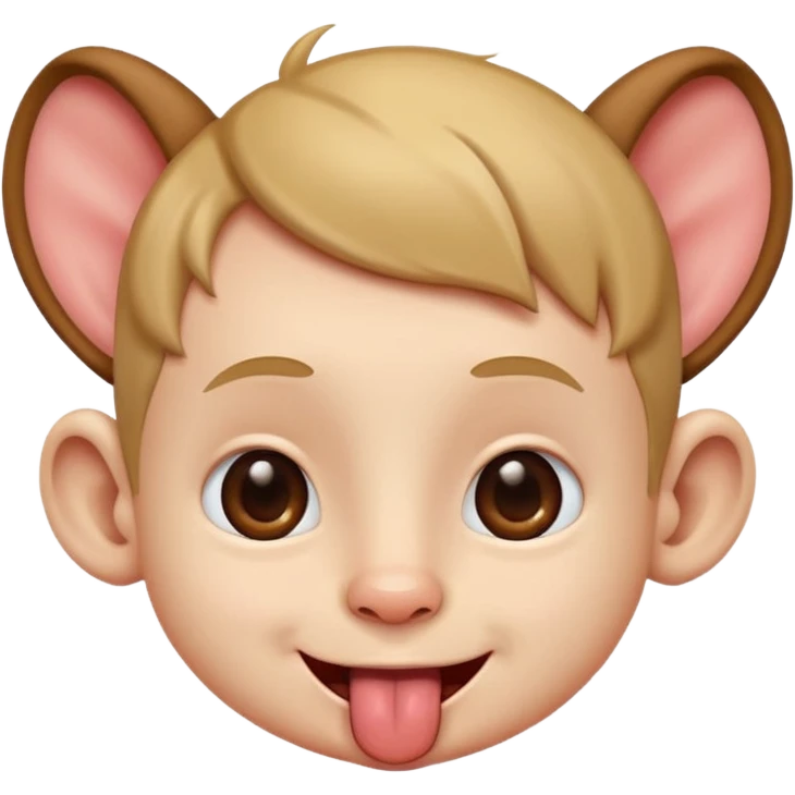 a boy with small eyes with big human ears and with his tongue out emoji