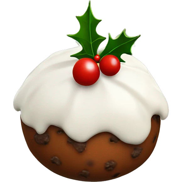 Christmas pudding with white icing and a sprig of holly emoji