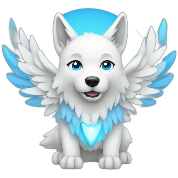 Whitelightblue wolf with wings and Hi Sign emoji