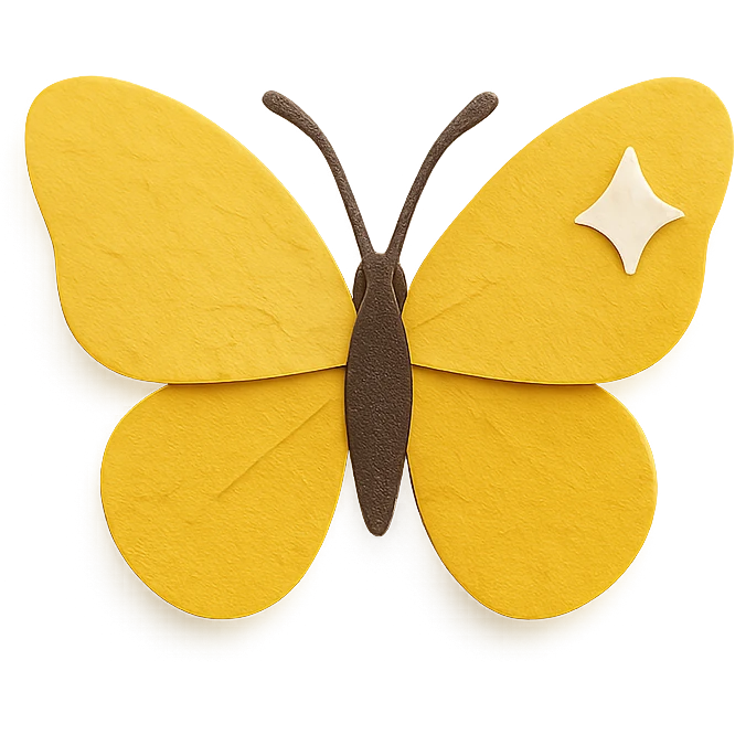 yellow butterfly with shine, paper craft style emoji