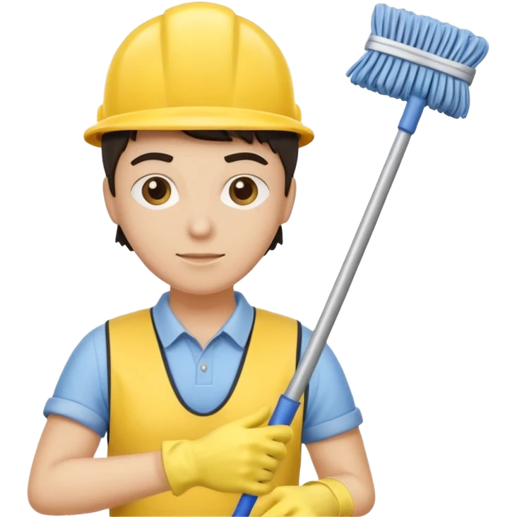 Custodian with yellow rubber gloves, mop emoji
